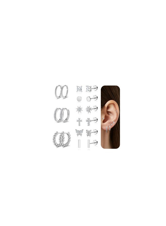 Staligue Hypoallergenic Surgical Steel Flat Back Earrings for Women Trendy 14K Gold Cartilage Earring Helix Conch Tragus Piercing Jewelry Earring Stacks Small Hoop Flatback Earrings Sets for Multiple Piercing - Image 1